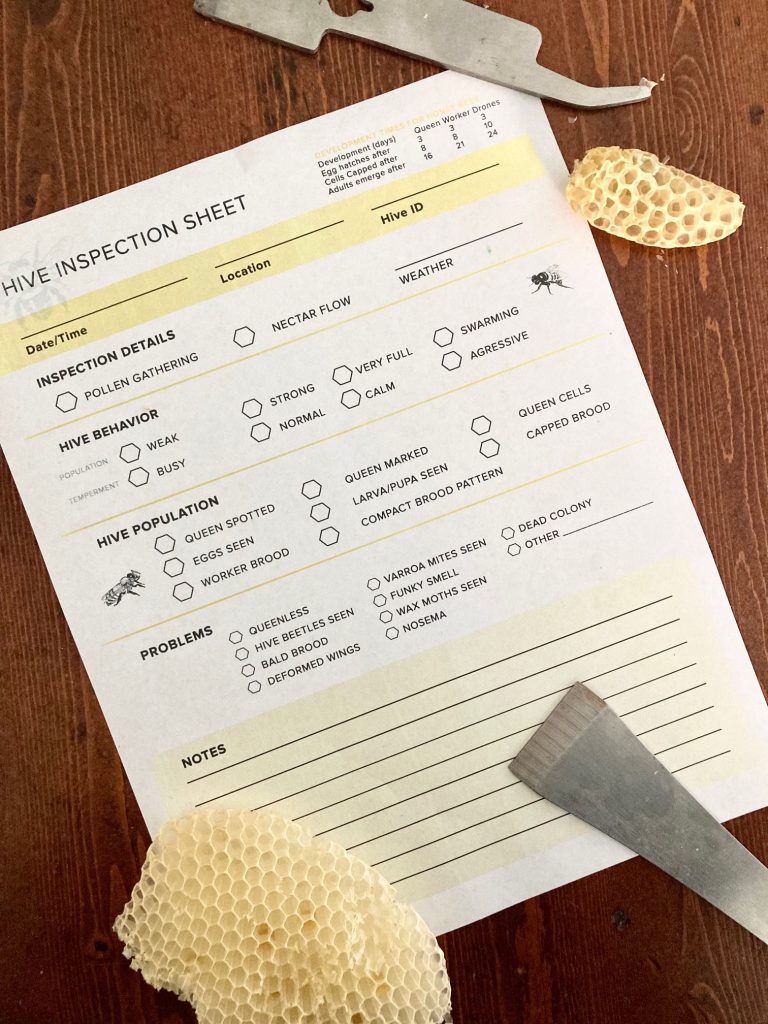 Free Bee Hive Inspection Sheet ￼